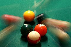 Billiards balls going in different directions