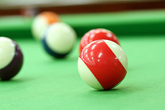 Four billiards balls on the table